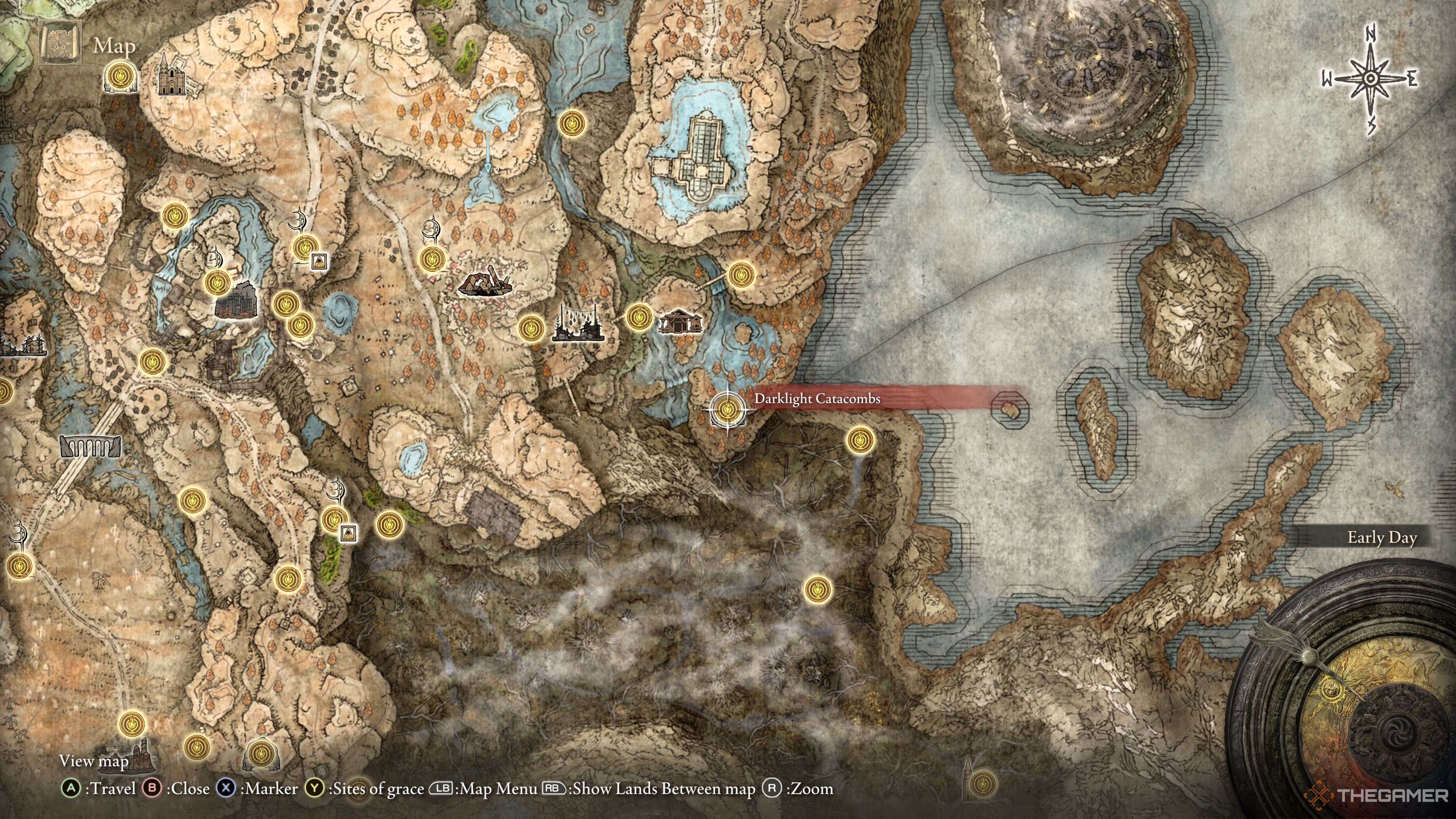 The Darklight Catacombs on the map in Elden Ring:Shadow Of The Erdtree.