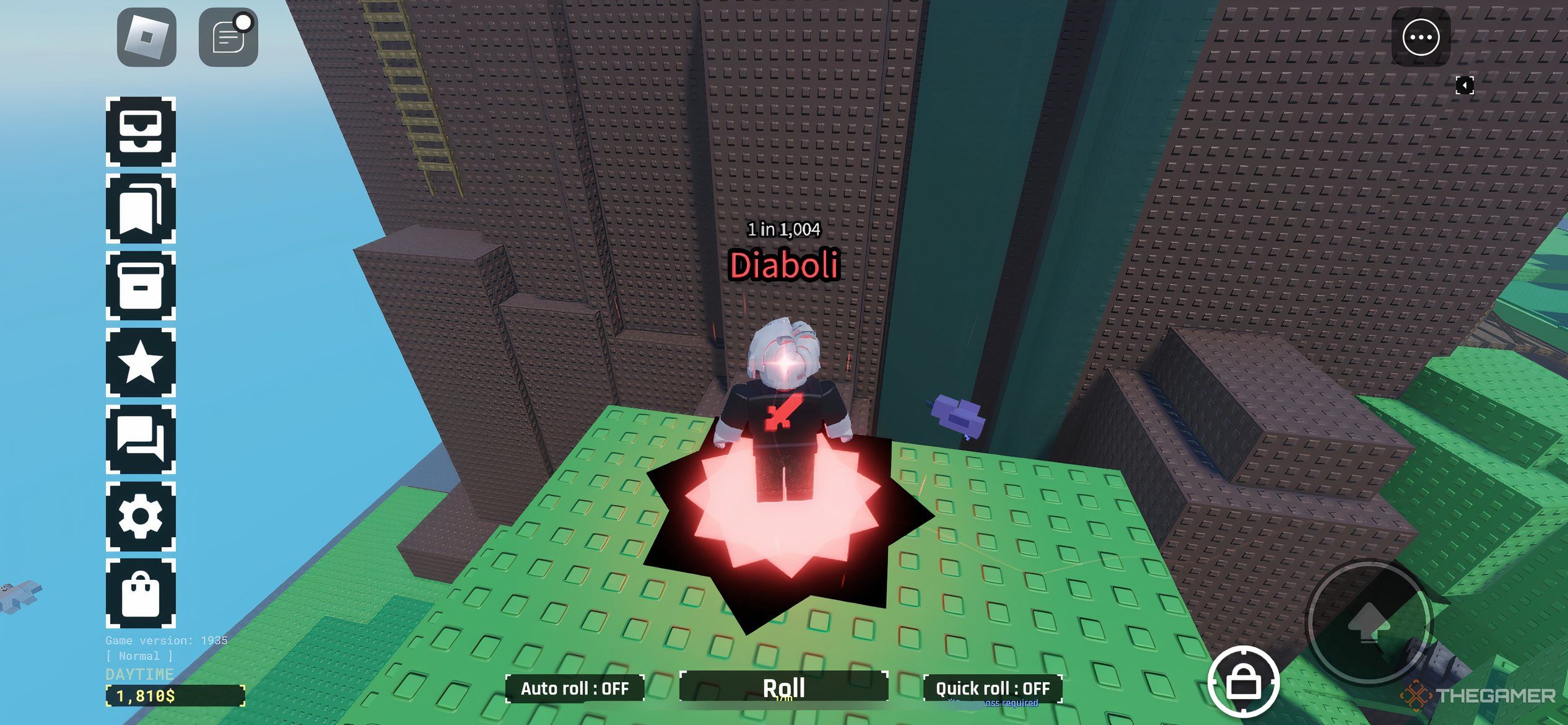 Jump towards the waterfall to reach the ledge in Roblox: Sol's RNG.