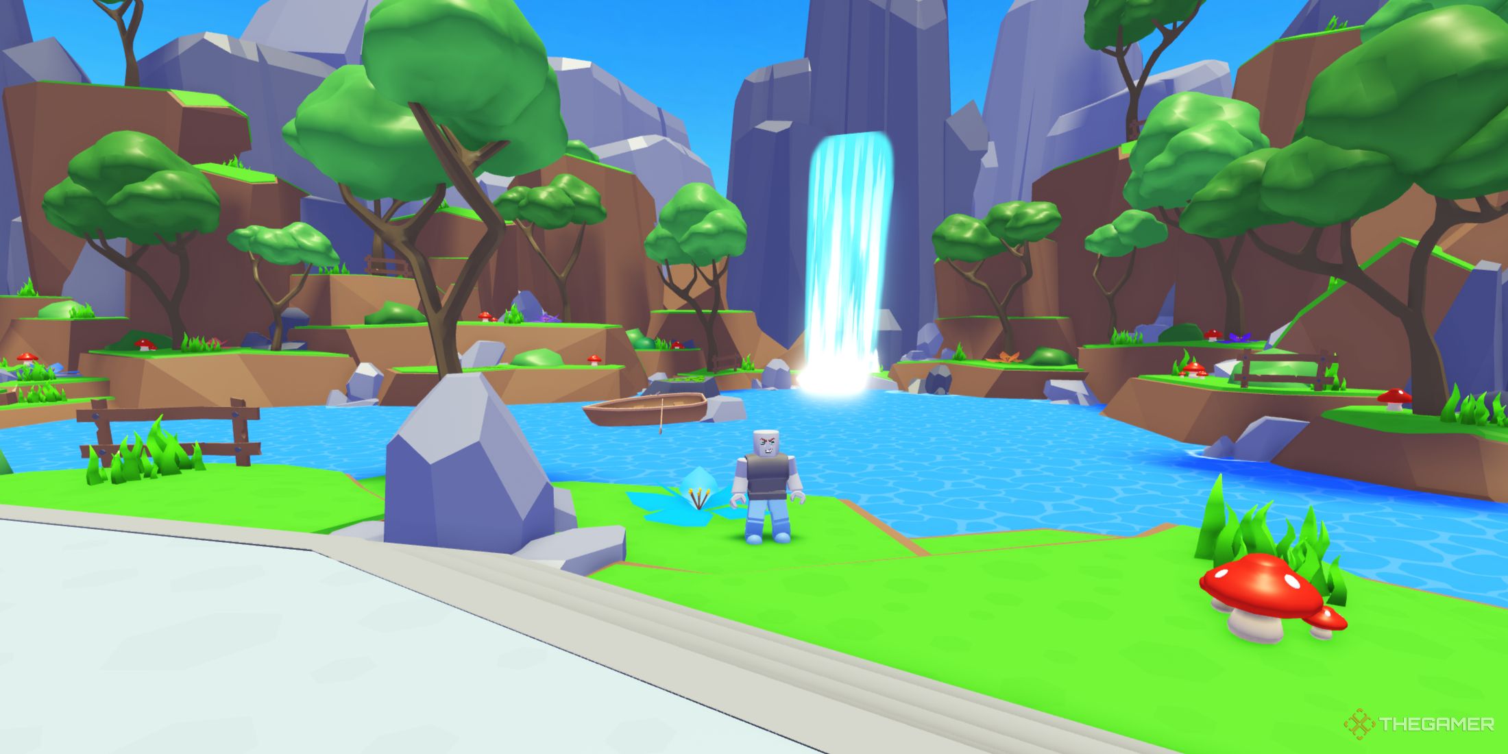 a player next to a lake - Roblox:  Tapping Legends Final