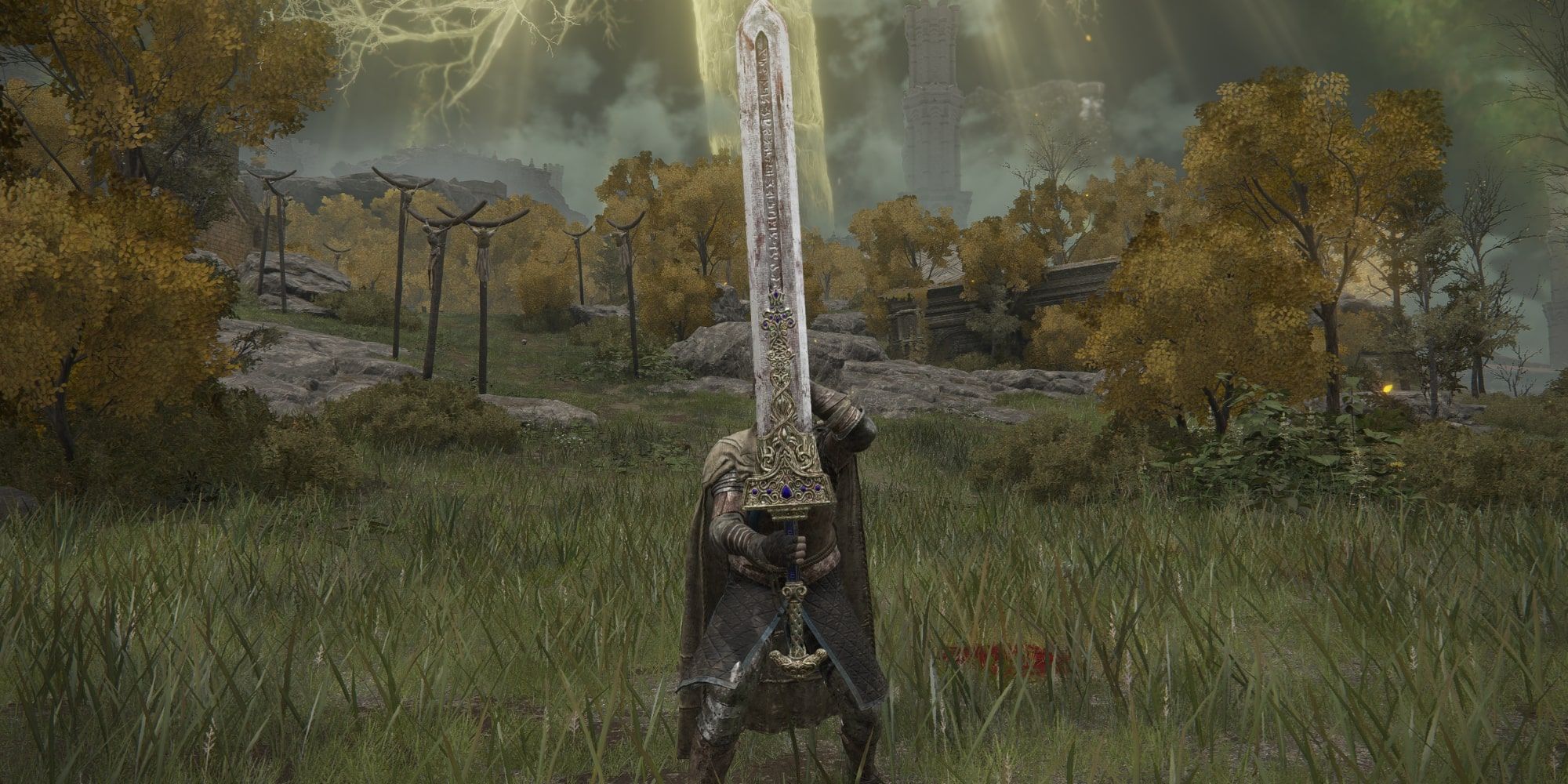 The Tarnished holds the Royal Greatsword in Elden Ring.